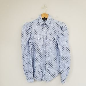 Greysn Puff Shoulder Polka Dot Snap Button Shirt
